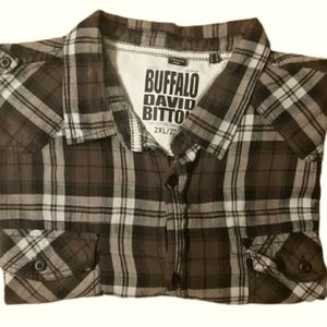 Buffalo David Bitton Mens Brown‎ Plaid Flannel Buttondown Shirt Size 2XL